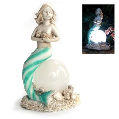 China Art Decor Competitive Price Polyresin Mermaid Garden Ornaments Solar Light Hand Painted Garden Ornaments Artificial Garden Supplies for sale