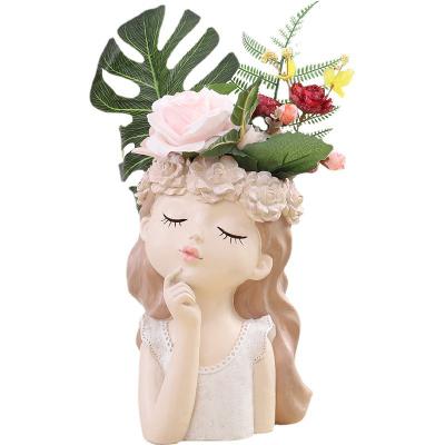 China Europe design hot new sales home decoration resin open pots cute lovely pots succulent girl flower plant pots for sale