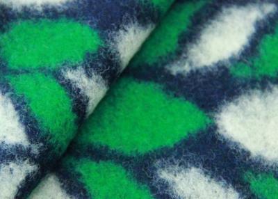 China Green Leaves Pattern Hand Woven Wool Fabric , Patterned Knit Wool Mix Fabric for sale