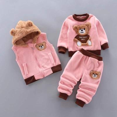 China Vintage 2022 autumn and winter Korean boys and girls plus velvet padded bear children's three-piece suit for sale