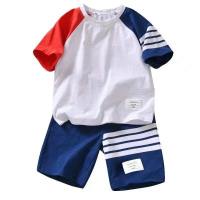 China Vintage baju anak fatten 2-8 years old kids clothes casual 100% cotton 2 piece suit kids sports T-shirt shorts summer boys clothing sets for sale