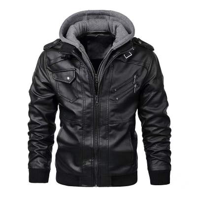 China Wholesale Winter Waterproof Coat For Men Outdoor Stand Collar Pu Leather Jacket Winter Hooded Fashionable Coat For Men for sale