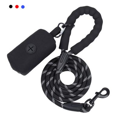 China Durable Padded Dog Leash With Poop Bag Dispenser Strong Reflective Pet Rope Carrier Bag Walking Training Scrap Holder For Leash for sale