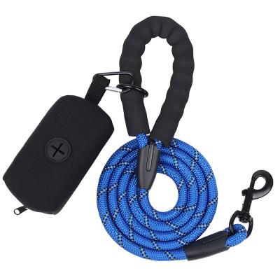 China Durable Reflective Dog Leash With Poop Bag Dispenser Strong Reflective Pet Rope Round Walking Training Belt For Dogs Cats Pet Ropes for sale