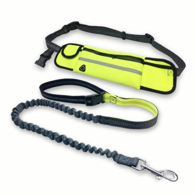 China Thoughtful Hands Free Dog Leash With Waist Bag Belt Running Dog Leash Set Collar Harness Elastic Nylon Pet Accessories for sale