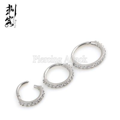 China 316L Punk Surgical Steel Full SS Design Silver Clicker Fork Set Stones Septum Piercing for sale