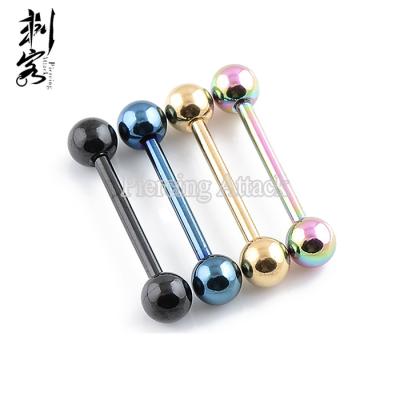 China Vintage 14 Gauge Tongue Barbell Stud Earrings 1.6*16*5mm Titanium Anodized Body Jewelry for sale