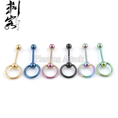 China Vintage Slave Ring Barbell Tongue Piercing 1.6*16*5 mm Titanium Anodized Body Jewelry for sale