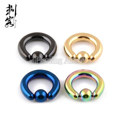 China Vintage 4 Gauge Body Jewelry Heavy Gauge Titanium Anodized Surgical Steel Captive Rings 5*14*8 mm for sale