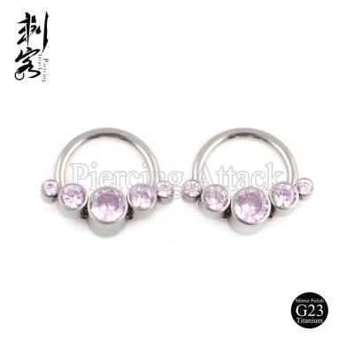 China CLASSIC Titanium G23 Ball Closure Ring With Pink CZ Group Body Jewelry for sale