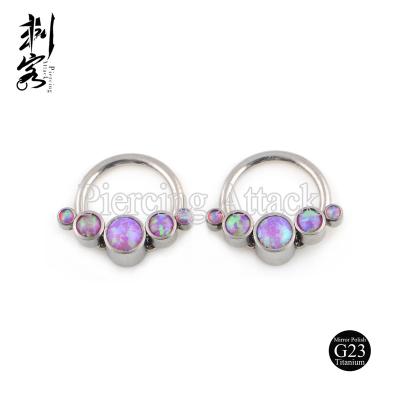 China CLASSIC Titanium G23 Ball Closure Ring With 5 Opal-09 Cluster Beads Body Jewelry for sale