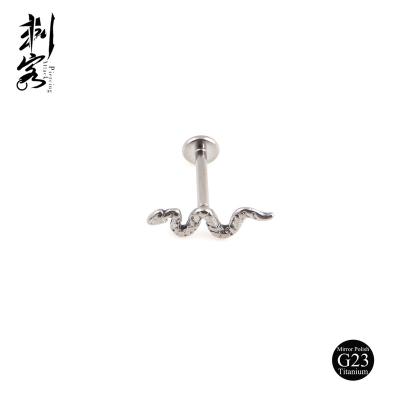 China Snake Design Body Jewelry Punk Solid Labret Ring Titanium G23 Thread Internal Lip Solid for sale