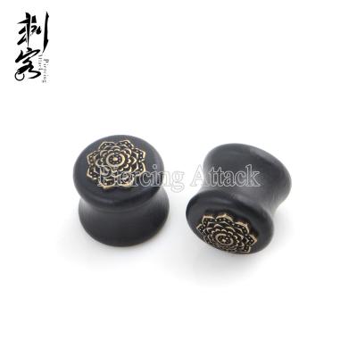 China TRENDY Antique Gold Plated Tribal Sun Shield Front Set Double Flared Eyelet Wooden Tunnel Organic Branches Body Jewelry for sale