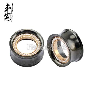 China Black Anodized Stainless Steel Bead Screw In Double Flare Ear Tunnels for sale