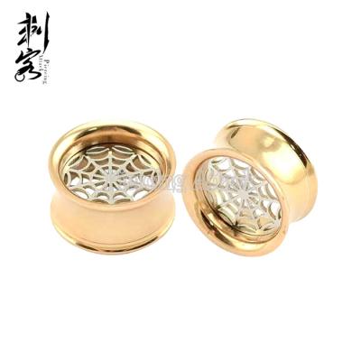 China Stainless Steel Cobweb Screw In Dual Flare Ear Tunnel Plug Ear Piercing for sale