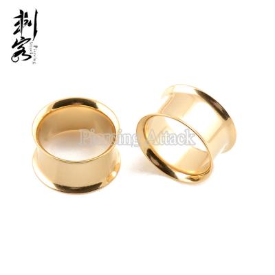 China Stainless Steel Gold Titanium Anodized Double Flared Ear Plug Ear Tunnel for sale