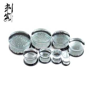 China Clear Glass Ear Plugs With O Rings Double Flared Ear Piercing for sale