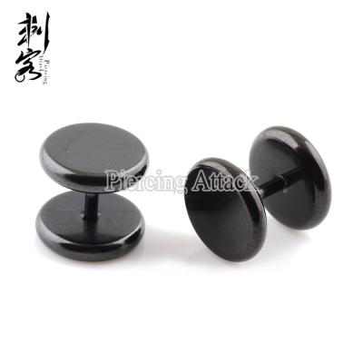 China Stainless Steel Black Titanium Anodized Round Edge Fake Gauge Earring for sale