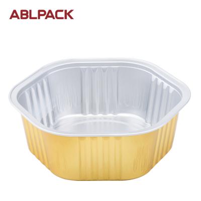 China 400ml Cake Sealable Lid Customized Disposable Keep Hot Lunch Food Aluminum Foil Container Takeaway Gold Packed Round for sale