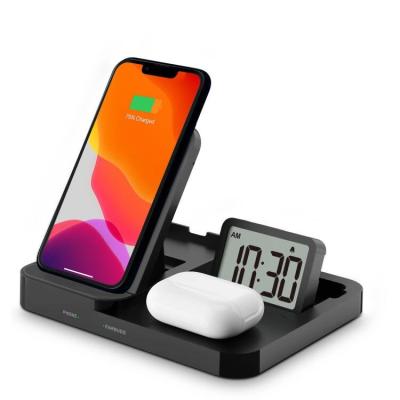 China Three in One New Design 15W Wireless Charging Rise Clock Charger Alarm Clock Wireless Charger for iPhone 4 in 1 for sale