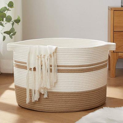 China Eco-friendly Durable Cotton Yarn Storage Basket New Product Laundry Hamper Coffee And Frame Knitting White for sale