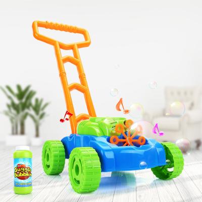 China Amazon Hot Selling Electric Bubble Machine Lawn Mower Toy Electronic Push Mechanism To Produce Bubble With Music for sale