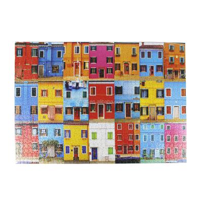 China 100% Eco-Friendly Pass ASTM Prop65 Famous Attractions Rainbows House 70x50cm 1000 Pieces Printing Cardboard Puzzle Factory Blank On Back Puzzle for sale