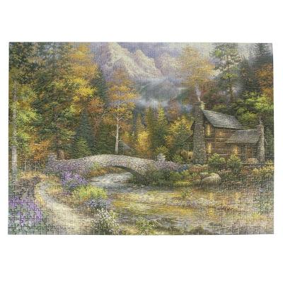 China 100% 1000 pieces eco-friendly ASTM and prop65 pass puzzle 70x50cm Deep Forest Villa customized printing cardboard puzzle game with random line ready to ship for sale