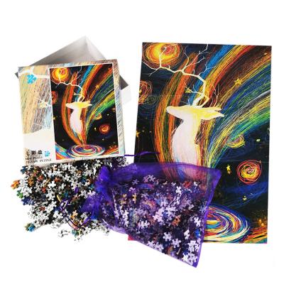 China 1000piece jigsaw puzzle ready to ship 38x26cm mini cardboard mini puzzle game adult printing size with bottom area word 15x15x5cm for sale