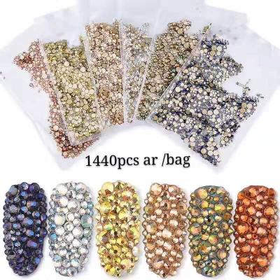 China Glass Crystal Rhinestones 1440pcs Different Sizes SS3~SS20 Round Luxury Flatback Rhinestones For Nail Art Craft for sale