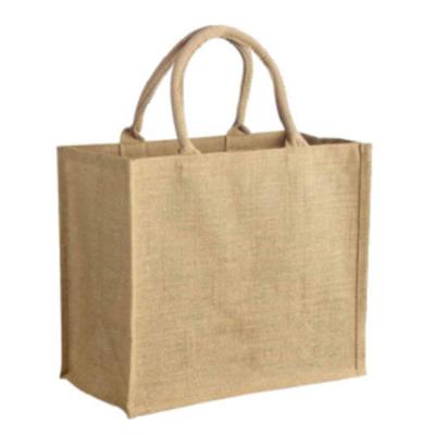 China Retro Rope Handle Custom Logo Burlap Tote Bag Natural Environmental Protection Jute Coated Reusable Shopping Bag for sale