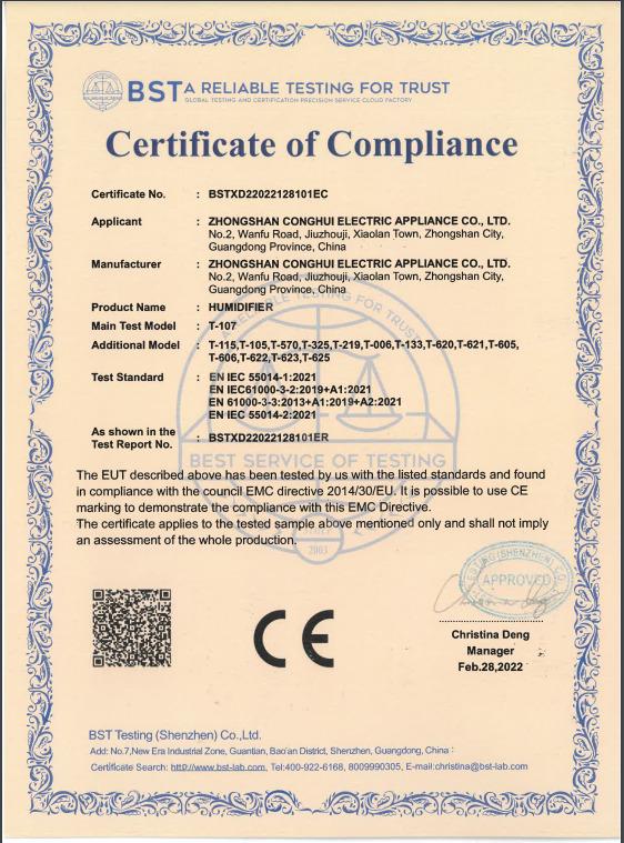 CE - Zhongshan Conghui Electric Appliance Co., Ltd.