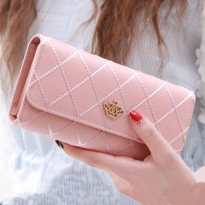 China Fashion Lingge Crown Waterproof Female Wallets Decor Lady Woman Lady Purse Leather Wallet for sale