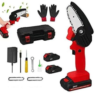 China Anti-Slip 4inch 21V Mini Cordless Chainsaw Battery Operated Portable Chainsaw Garden Hand Saw for sale