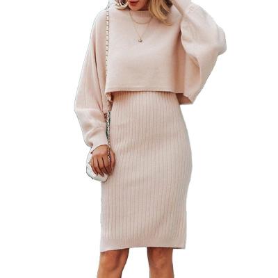 China Anti-wrinkle Two-piece set lazy style fashion long pullover sweater women sweater dress for sale