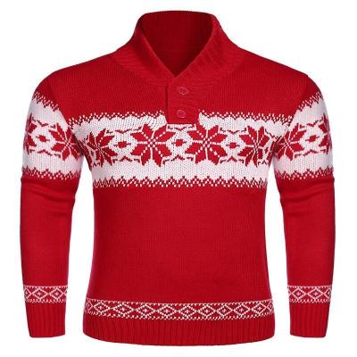 China Anti-wrinkle 2022 Holiday Christmas Pullover v neck button long sleeve Knitted Casual Snowflake Pullover ugly christmas Sweater for men for sale