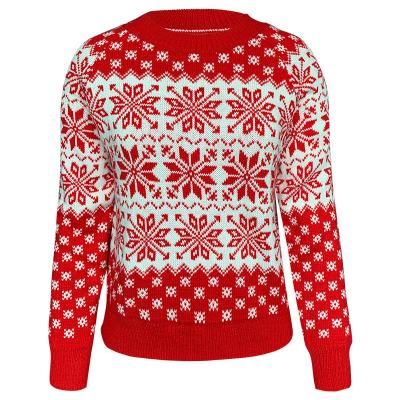 China Anti-wrinkle Crew Neck Sweater Women Pullover Jacquard Sweater Women Snowflakes Christmas Sweater for sale