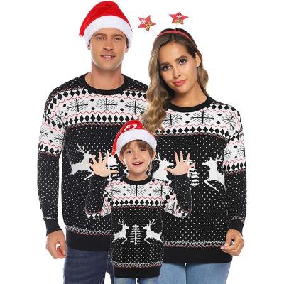 China Anti-wrinkle Family Matching Outfits Jacquard Sweater Crewneck Sweater Christmas Ugly Sweater For Family for sale