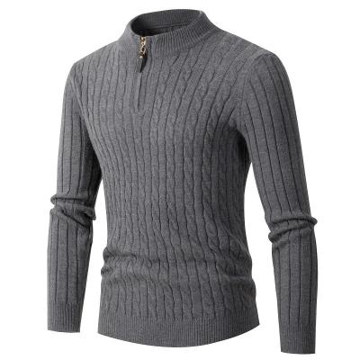 China Anti-wrinkle mock neck long sleeve men zip pullover sweater cable knit cardigan sweater men for sale