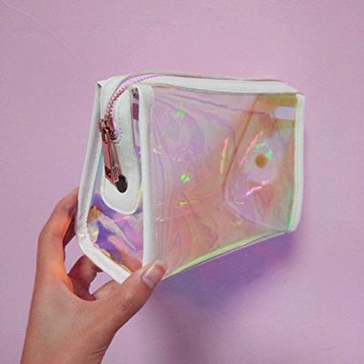 China Fashion Clear Iridescent Custom Logo Cosmetic Bags PVC, PVC Vinyl Or Customized for sale