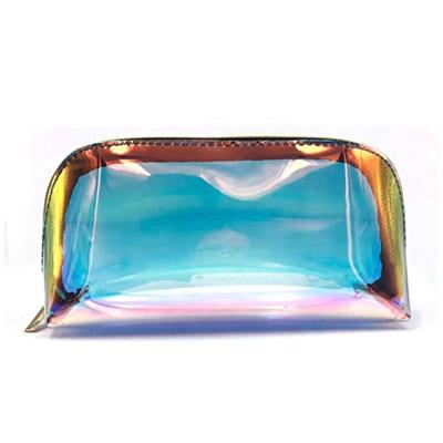 China Fashion Travel Custom Colorful Makeup Cosmetic Pouch With Button Purse Clutch Transparent Handbags Laser Holographic PVC Make Up Bag for sale