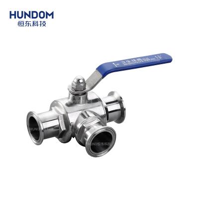 China General Zhejiang Hengdong 304 316 Stainless Steel Sanitary Tri Flange 3 Way Ball Valve Quick Clamped Valve for sale