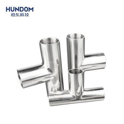 China HUNDOM Food Sanitary Tee Equal Stainless Steel Extended Extension Weld Tee For Industries Use for sale