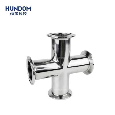 China HUNDOM Food 4 Way Stainless Steel Tri Clamp Sanitary Four Way Pipe Fittings for sale