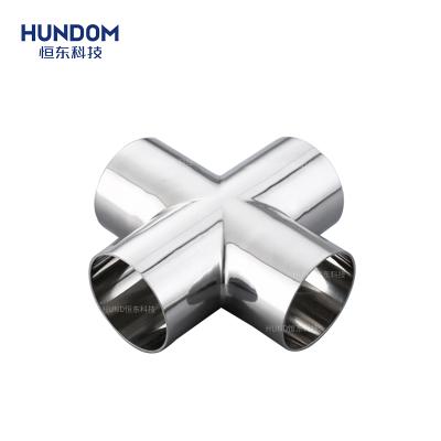 China HUNDOM Food Stainless Steel Cross 4way Sanitary Pipe Fittings Sanitary Welding Four Way Welded Cross for sale