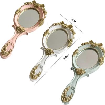 China Retro Princess Eyelash Extension Makeup Wholesale Beauty Mirror Wooden Handle 4 Styles Assorted Colors for sale