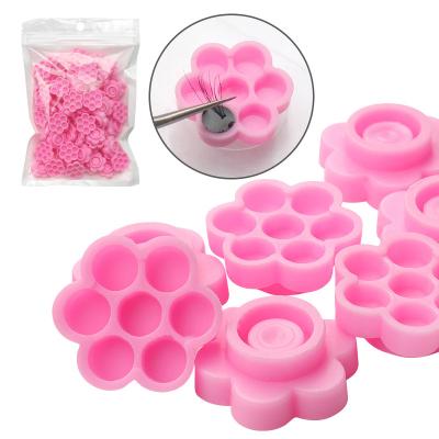 China Professional Eyelash Extension Tool Eyelash Extension Tools Plum Glue Holder V Shape Disposable Plastic Blooming Cup Flower Form Easy Glue Accessories Make Fans for sale