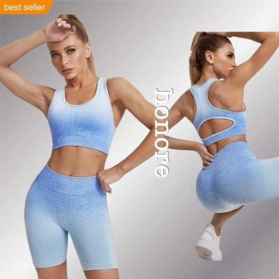 China Summer Women Anti-Static Workout Sets Seamless Two-Piece Yoga Suit Yoga Bra And Gym Shorts Custom Made Fitness Wear for sale