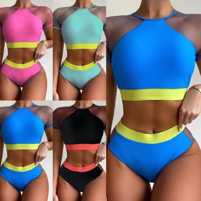 China 2022 New Solid Color Suit Women Breathable Round Neck Short Slim Slim Fit Clothing Beach Wear for sale