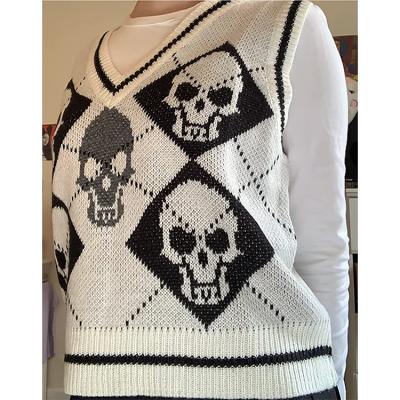 China Wholesale Anti-Wrinkle Jacquard Knitwear Sweater Y2K Skull Woman Knit Sweater Vest for sale